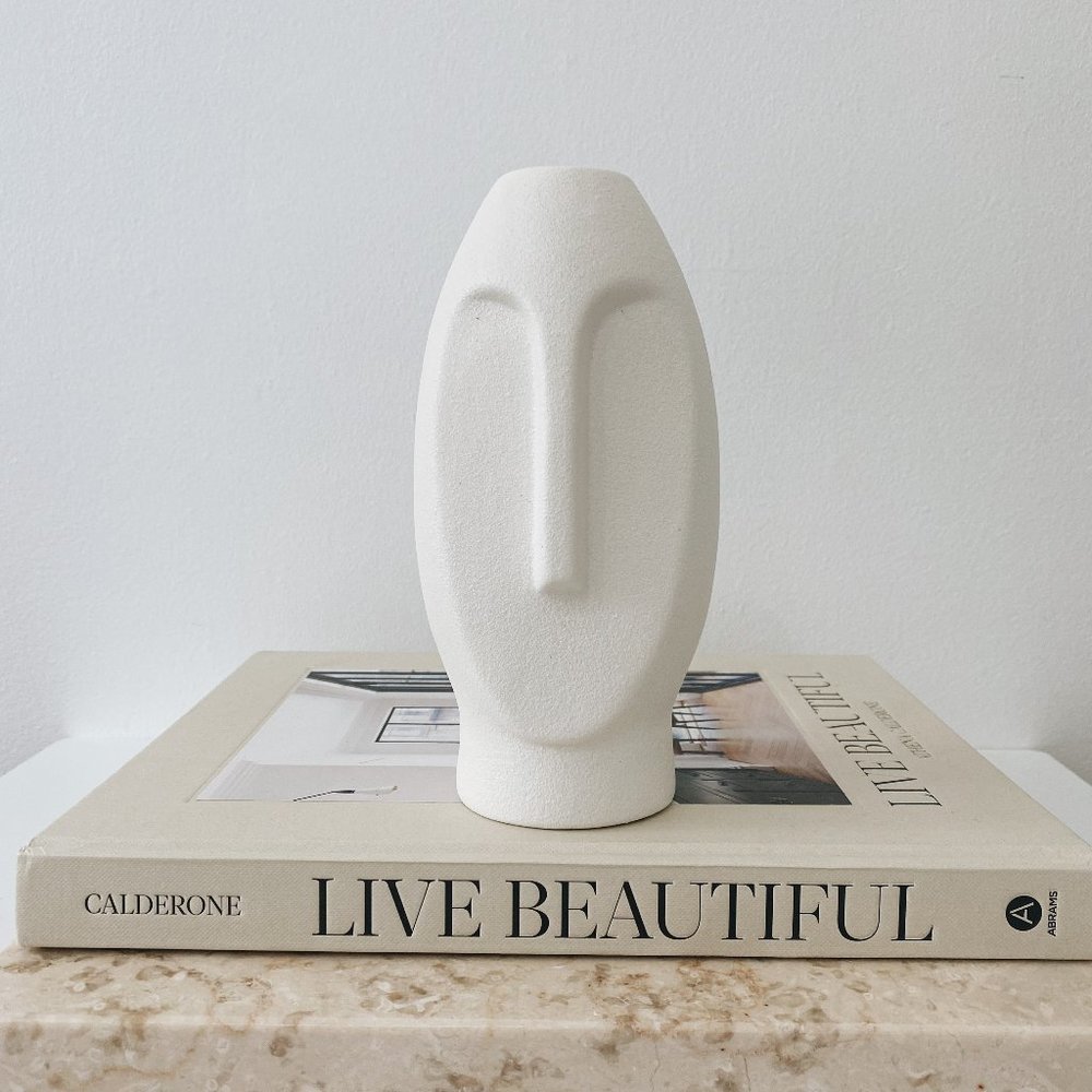 White Ceramic Mid Century Face Vase